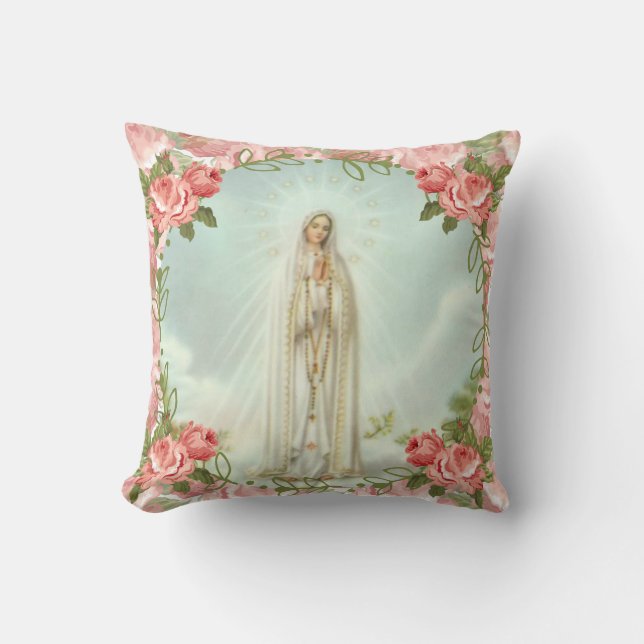 Our Lady of Fatima Pink Roses Cushion (Front)