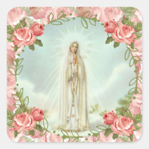 Our Lady of Fatima Pink Roses Square Sticker