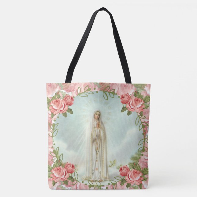 Our Lady of Fatima Pink Roses Tote Bag (Front)