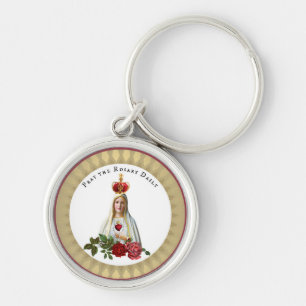 Our Lady of Fatima Roses Rosary Crown Key Ring