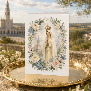 Our Lady of Fatima Vintage Catholic Floral  Card