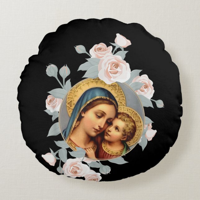 Our Lady of Good Remedy Blessed Mother Mary Round Cushion (Front)
