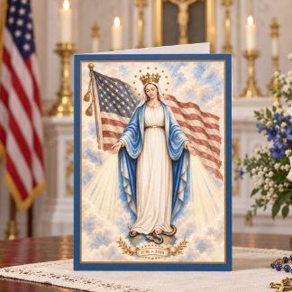 Our Lady of Grace Patriotic Catholic Card, America Holiday Card