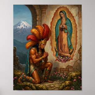 Our Lady of Guadalupe and Aztec Warrior - Faith Poster