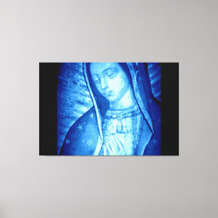 OUR LADY OF GUADALUPE BLUE ON BLACK PANELS CANVAS PRINT