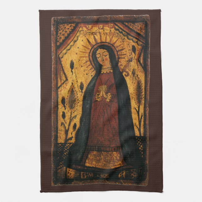 Our Lady of Guadalupe by Pedro Antonio Fresquis Tea Towel (Vertical)