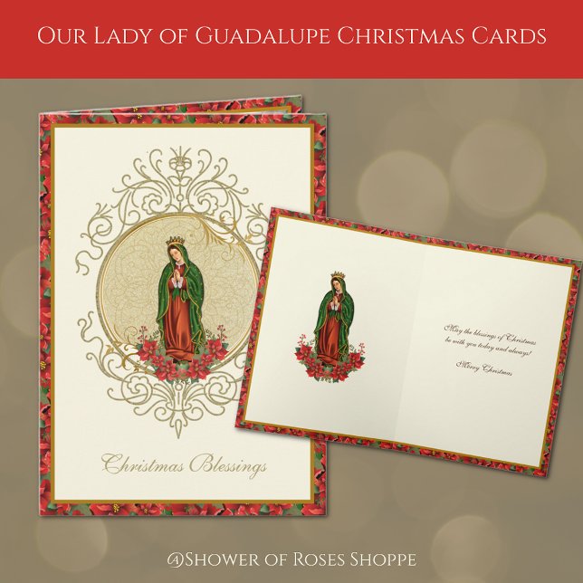 Our Lady of Guadalupe Christmas Poinsettia Holiday (Our Lady of Guadalupe Christmas Cards with red poinsettias)