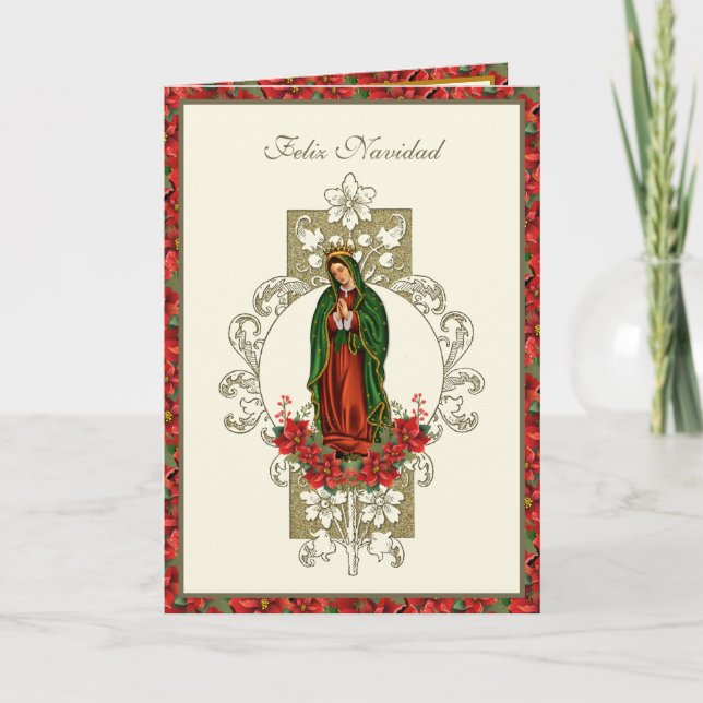 Our Lady of Guadalupe Christmas Pointsettia  Holiday Card (Front)