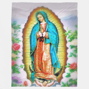 Our Lady of Guadalupe Floral Fleece Blanket