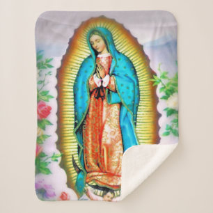 Our Lady of Guadalupe Floral Sherpa Blanket