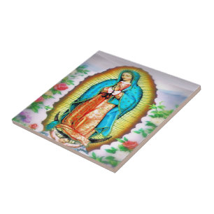 Our Lady of Guadalupe Floral Tile