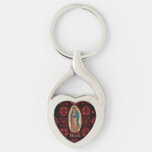 Our Lady of Guadalupe Mexico Catholic Heart Shaped Key Ring