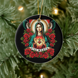 Our Lady of Guadalupe Mother Mary Viva Mexico art Ceramic Tree Decoration