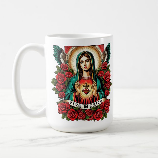 Our Lady of Guadalupe Mother Mary Viva Mexico art Coffee Mug (Left)