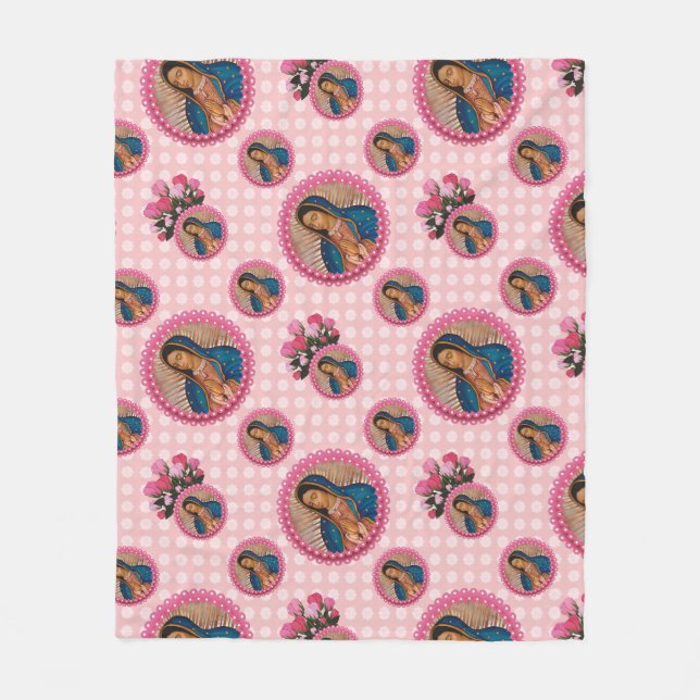 Our Lady of Guadalupe Pink Roses Fleece Blanket (Front)
