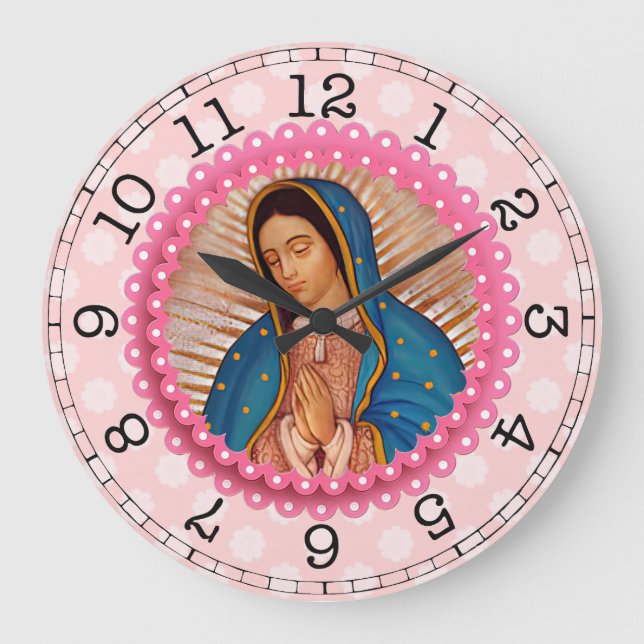 Our Lady of Guadalupe Pink Roses  Large Clock (Front)