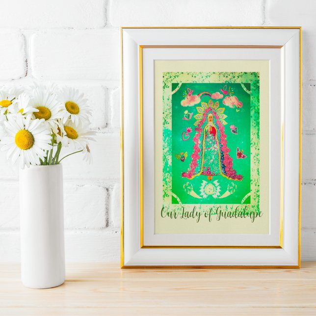 Our Lady of Guadalupe Poster (Beautiful abstract version in spring green colors.)