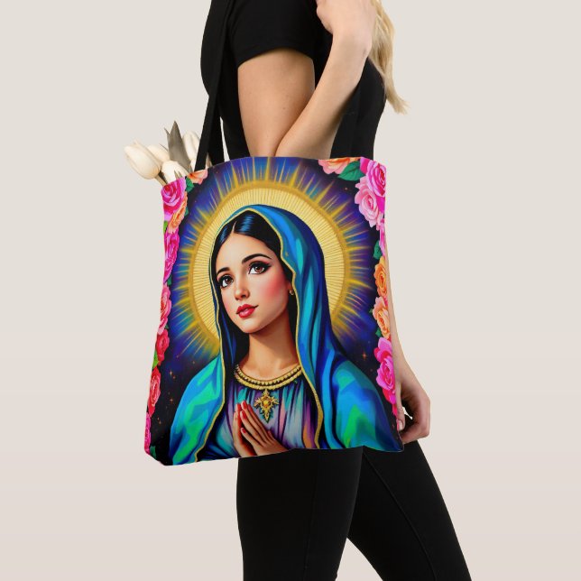 Our Lady of Guadalupe Praying Virgin Mary Fun  Tote Bag (Close Up)