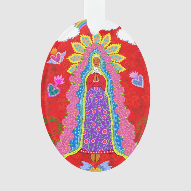Our Lady of Guadalupe Red Holiday  Ornament (Front)