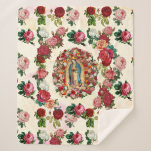 Our Lady of Guadalupe Roses Potpourri   Sherpa Blanket
