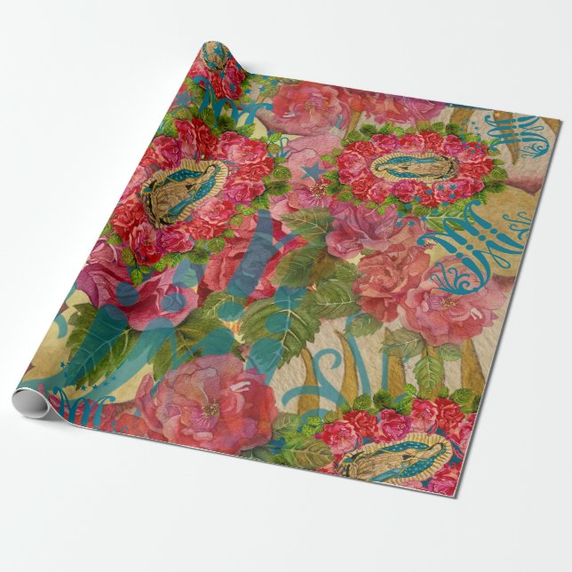 Our Lady of Guadalupe & Roses Wrapping Paper (Unrolled)