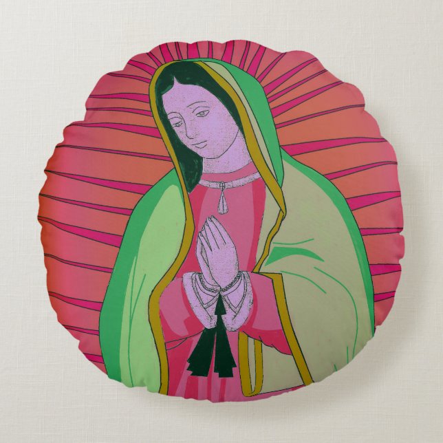 our lady of guadalupe round cushion (Front)