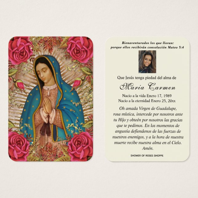 Our Lady of Guadalupe Spanish Funeral Holy Prayer (Front & Back)