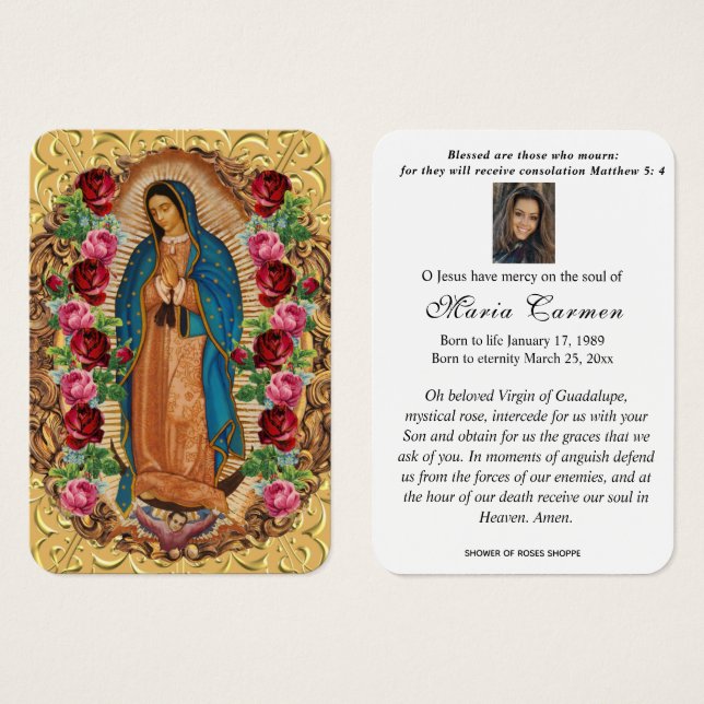 Our Lady of Guadalupe Spanish Funeral Holy Prayer (Front & Back)