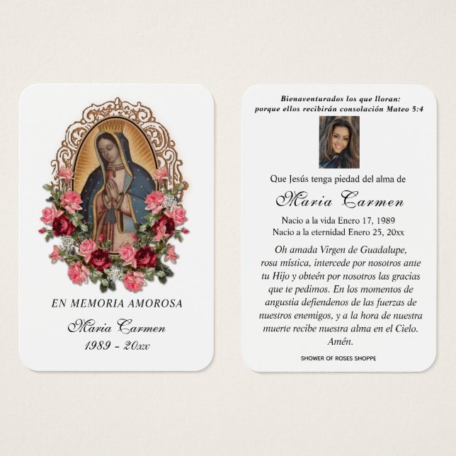 Our Lady of Guadalupe Spanish Funeral Holy Prayer (Front & Back)