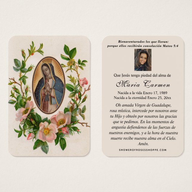 Our Lady of Guadalupe Spanish Funeral Holy Prayer (Front & Back)