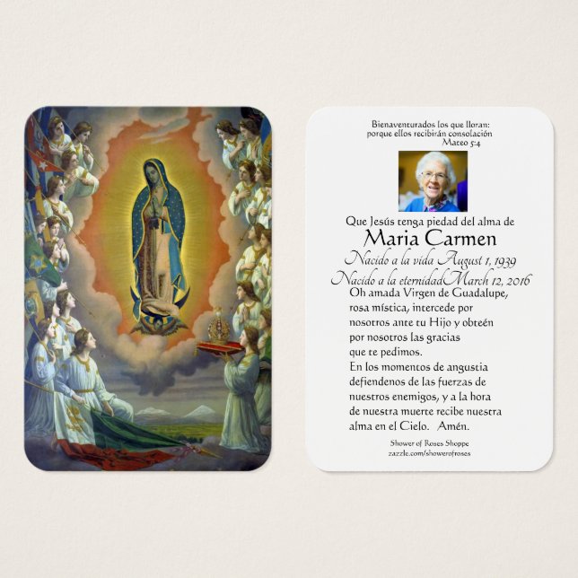Our Lady of Guadalupe Spanish Funeral Holy Prayer (Front & Back)