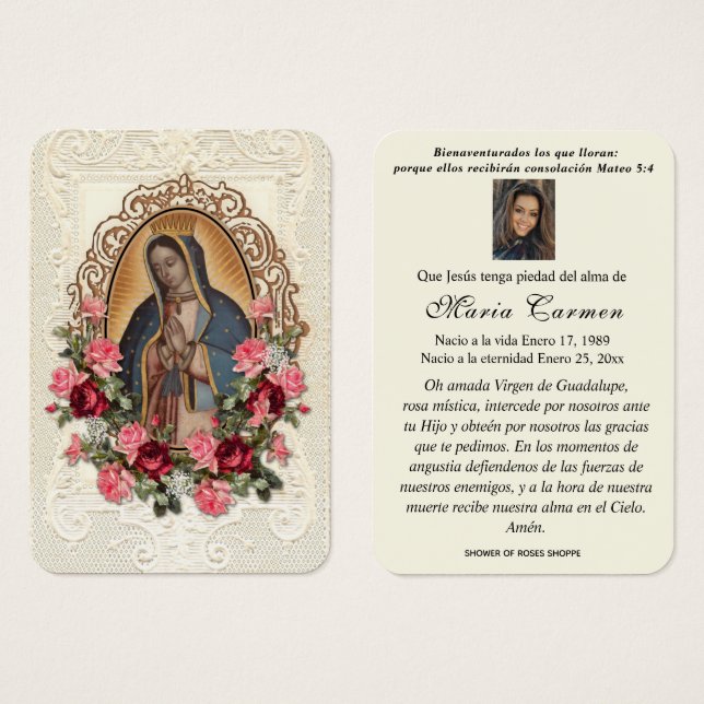 Our Lady of Guadalupe Spanish Funeral Holy Prayer (Front & Back)