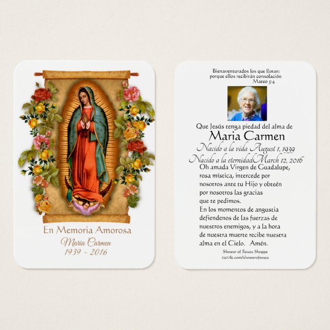 Our Lady of Guadalupe Spanish Funeral Holy Prayer (Front & Back)