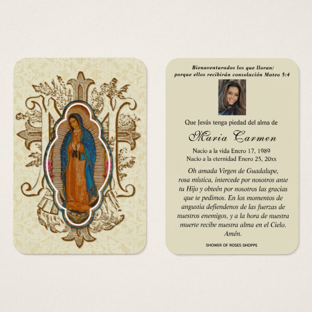 Our Lady of Guadalupe Spanish Funeral Holy Prayer (Front & Back)
