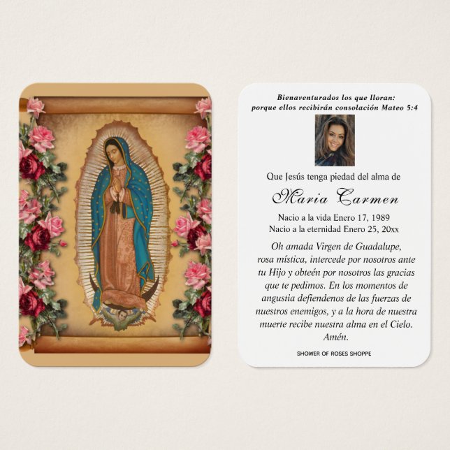 Our Lady of Guadalupe Spanish Funeral Holy Prayer (Front & Back)