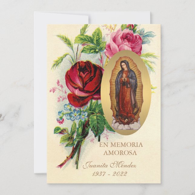 Our Lady of Guadalupe Spanish Funeral Holy Prayer  Invitation (Front)