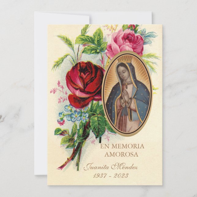 Our Lady of Guadalupe Spanish Funeral Holy Prayer  Invitation (Front)