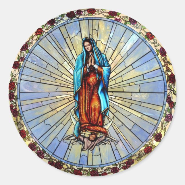 Our Lady of Guadalupe Stained Glass Envelope Classic Round Sticker (Front)