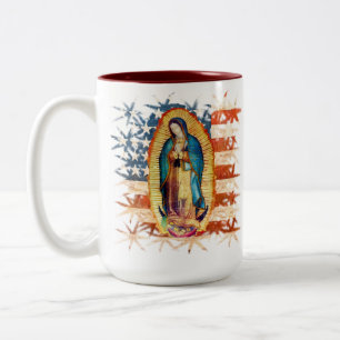 Our Lady of Guadalupe Virgin Mary Catholic Bandera Two-Tone Coffee Mug