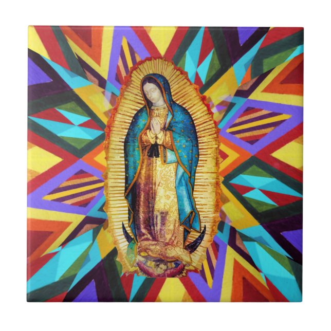 Our Lady of Guadalupe Virgin Mary Colourful Saint Tile (Front)