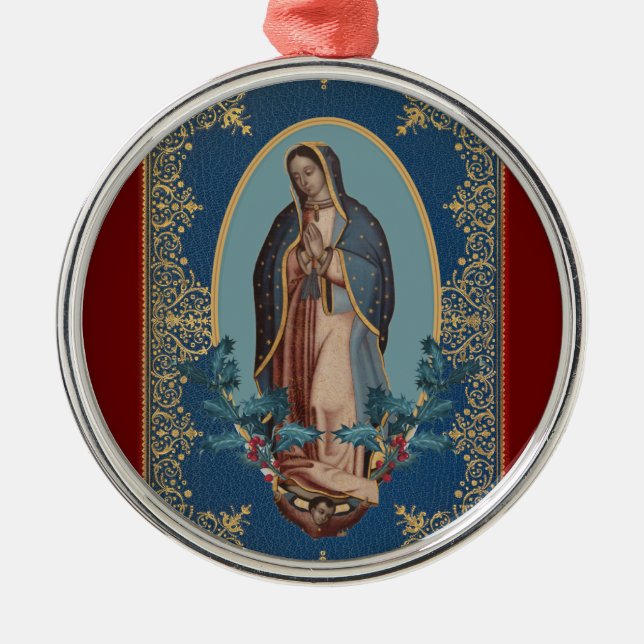 Our Lady of Guadalupe Virgin Mary Feliz Navidad Metal Tree Decoration (Front)