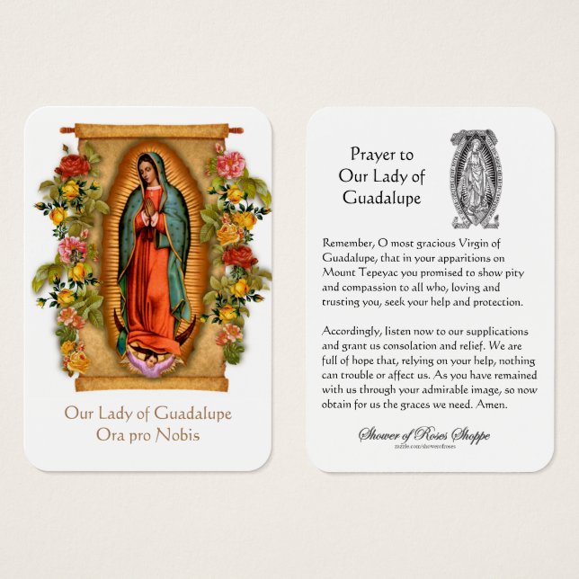Our Lady of Guadalupe Virgin Mary Prayer Holy Card (Front & Back)