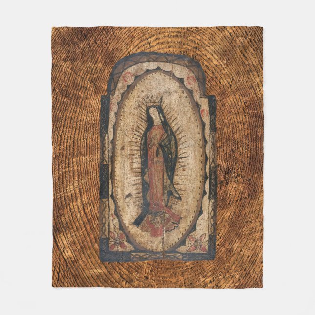 Our Lady of Guadalupe Virgin Mary Wood Look  Fleece Blanket (Front)