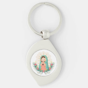 Our Lady of Guadalupe with flowers Kawaii Style Key Ring