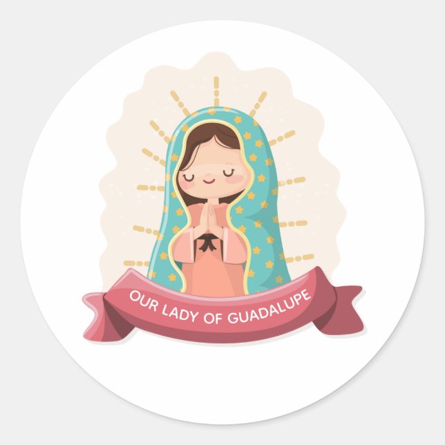 Our Lady of Guadalupe with ribbon Kawaii Style Classic Round Sticker (Front)