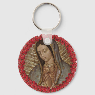 OUR LADY OF GUADALUPE WITH SPANISH ROSES KEY RING