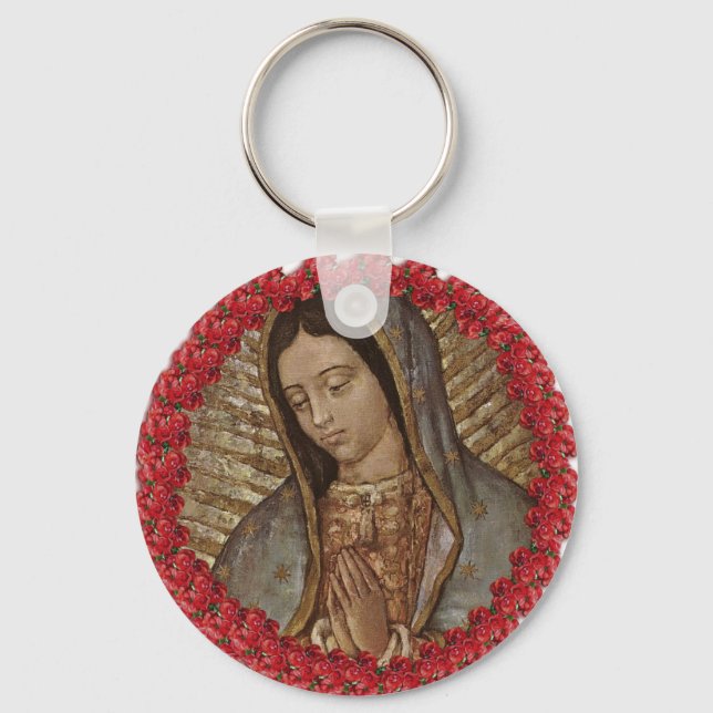 OUR LADY OF GUADALUPE WITH SPANISH ROSES KEY RING (Front)