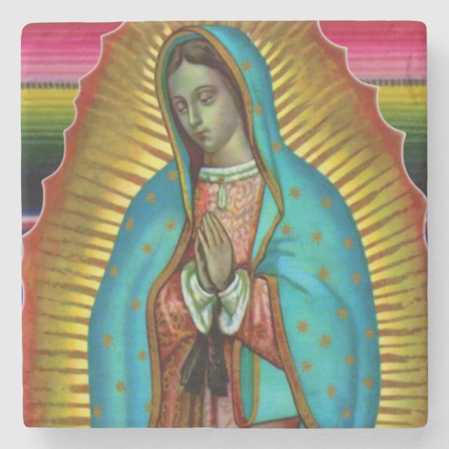 Our Lady of Guadalupe Zarape Stone Tile Coaster (Front)