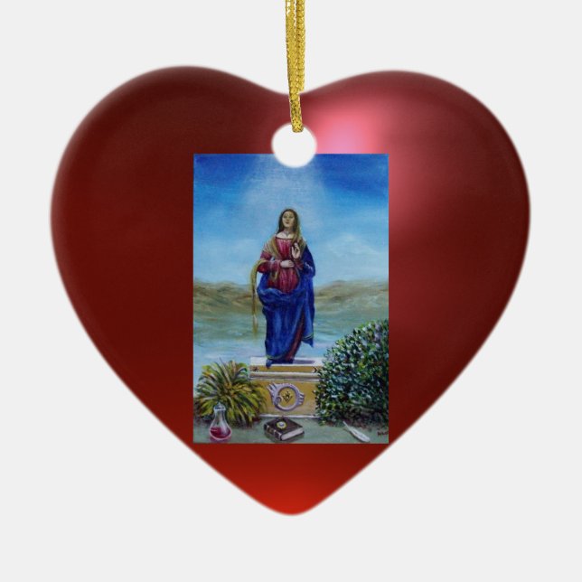 OUR LADY OF LIGHT Madonna of Immaculate Conception Ceramic Tree Decoration (Front)