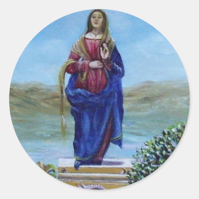 OUR LADY OF LIGHT Madonna of Immaculate Conception Classic Round Sticker (Front)